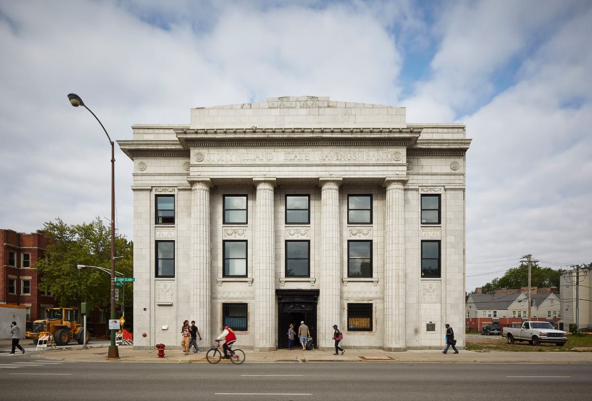 Theaster Gates public commissions 2010–2026, from Stony Island Arts Bank in Chicago to Houston Freedmen's Town Pavilion with Sara Zewde