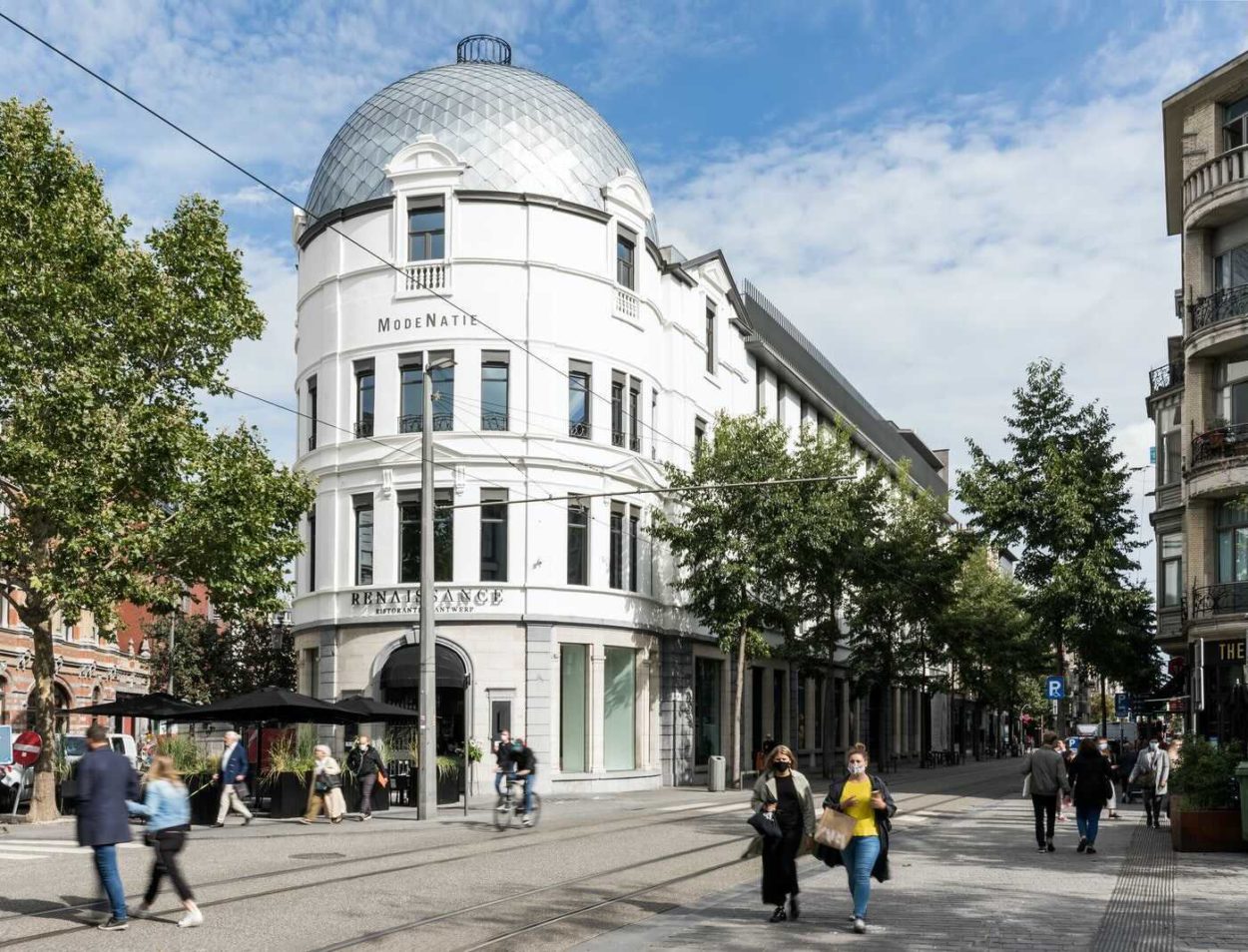 MoMu inside ModeNatie at Nationalestraat 28, Antwerp, the 1893 building renovated by Marie-José Van Hee to house the Royal Academy fashion department and Flanders DC alongside the museum.