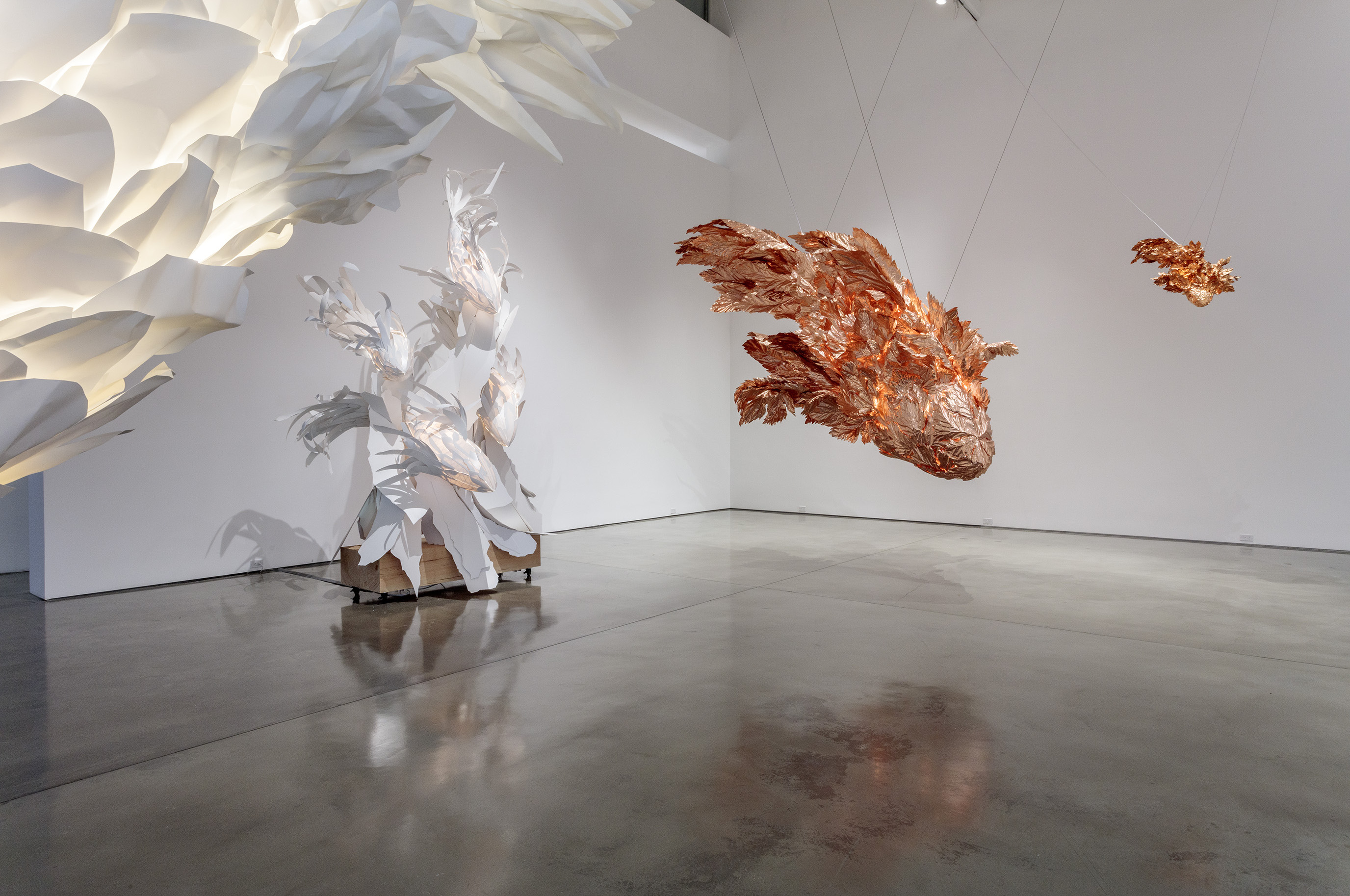 Frank Gehry's first posthumous exhibition at Gagosian Beverly Hills, May–June 2026, with Bear with Us, Fish on Fire and Snake Lamps installed on Camden Drive